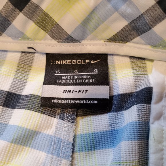Nike Golf Men's Dri-Fit Yellow and Blue Plaid Shorts Size 35 - Picture 3 of 9